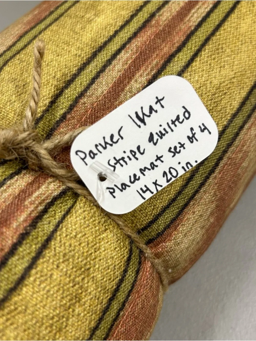 Pottery Barn Parker Stripe Ikat Quilted 4 Placemats + 4 Matching Napkins NWT